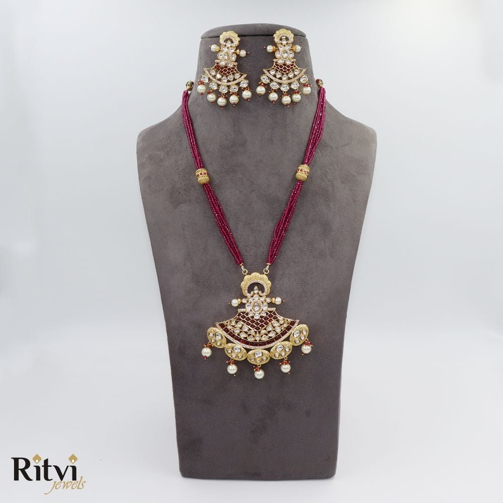 Ritvi-Megha-Kundan-Long-Necklace-Set-Ruby-4.jpg Ritvi Megha Kundan Long Necklace Set - Ruby - Image 1
