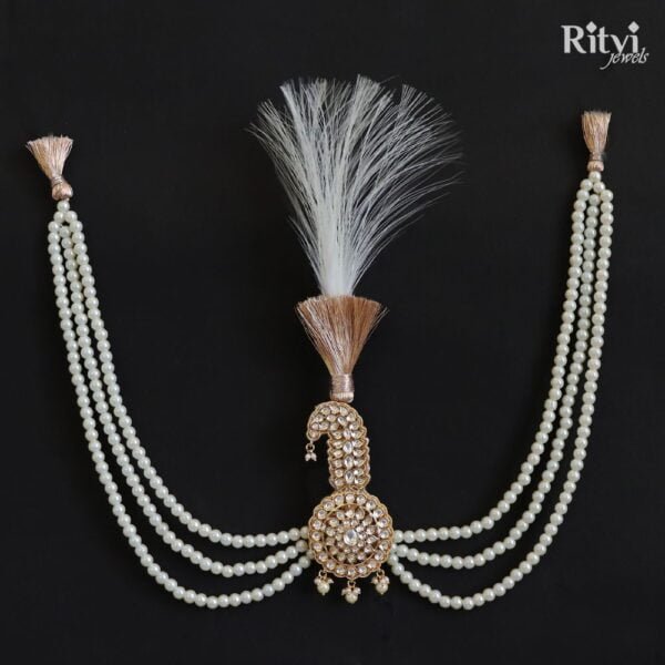 Ritvi Gold Finished Pearl Kundan Kalgi For Sikh