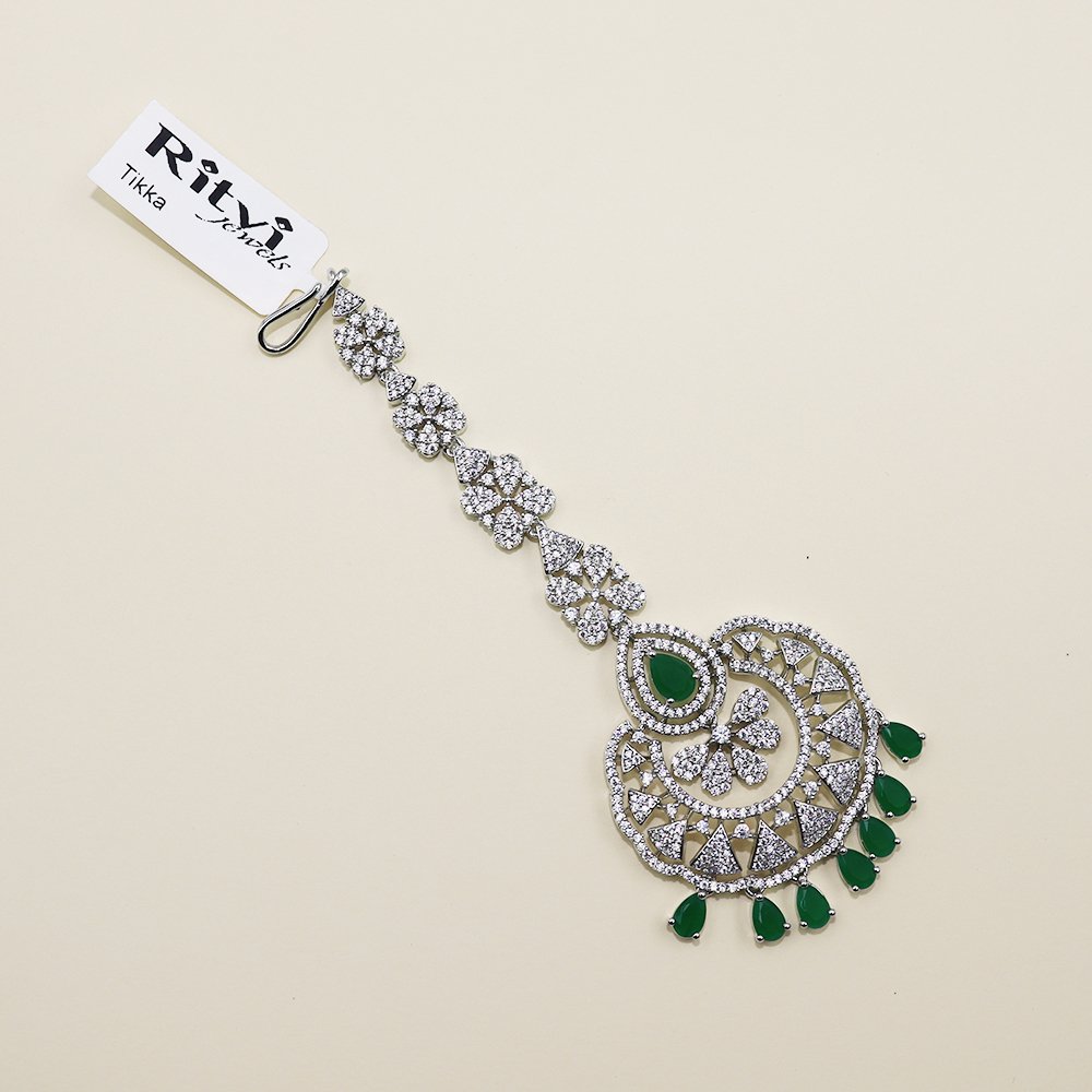 Jagvi Green Diamond Silver Maang Tikka (3) Jagvi Green Diamond Silver Maang Tikka