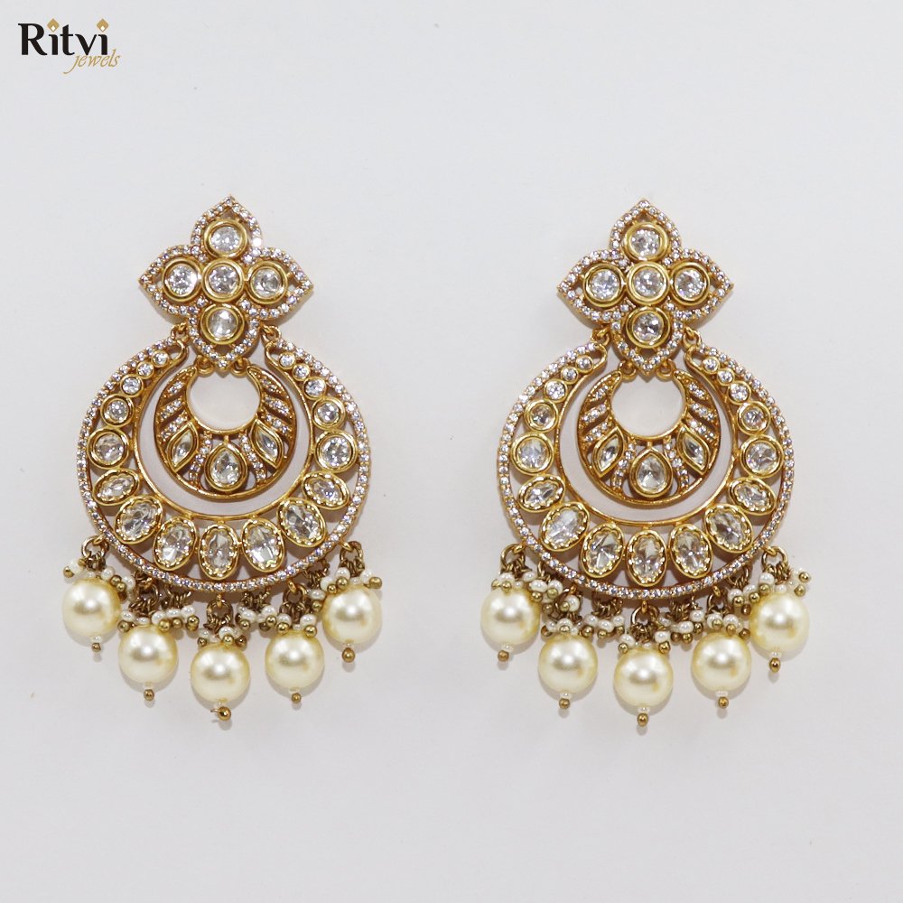 pearl kundan chandbali Noor Kundan Pearl Earrings