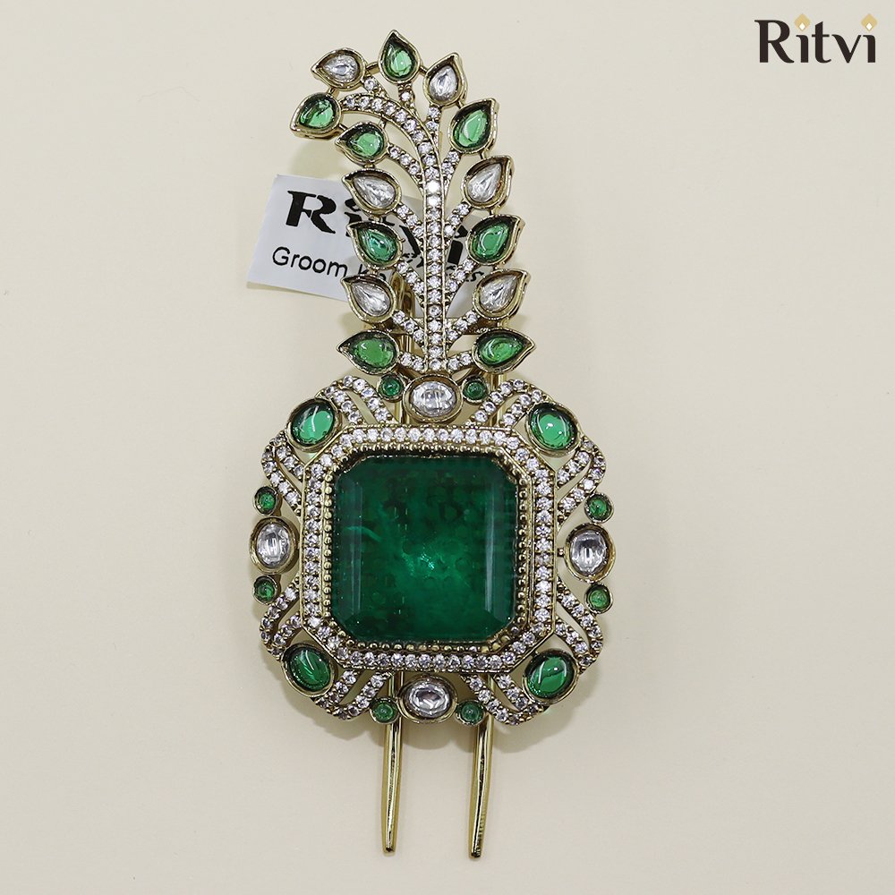 GREEN STONE KALGI Majestic Emerald Kundan Kalgi