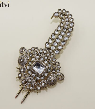 Royal Peacock White Kundan Kalgi